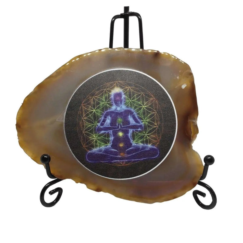 Chakra Picture on Agate Slice and stand Heavens Gems and Wellbeing