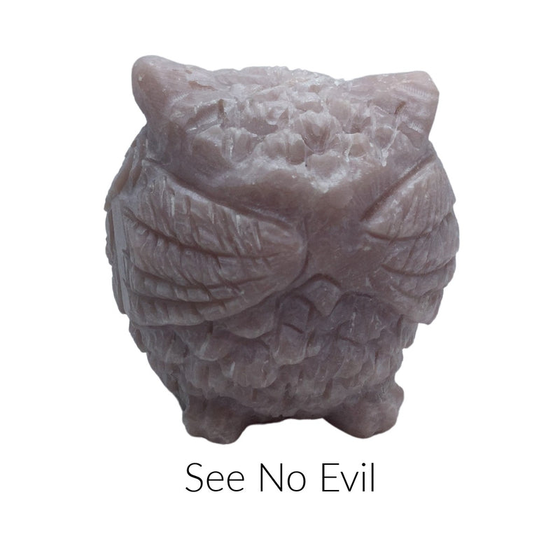 Hear No, Speak No, See No Evil Pink Opal Owl Trio Set Heavens Gems and Wellbeing