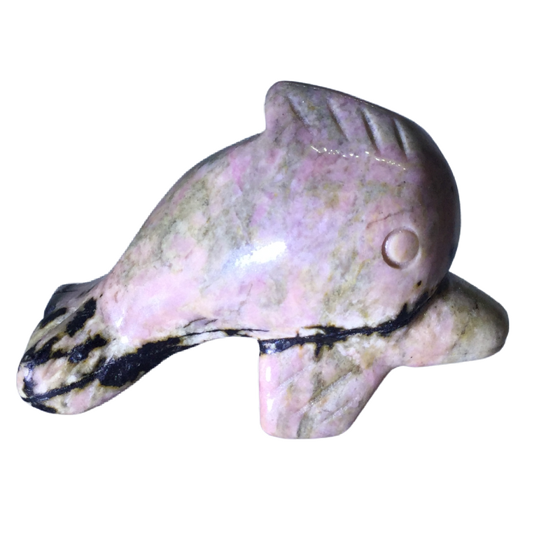 Rhodonite Mini Dolphin Carving Heavens Gem and Wellbeing