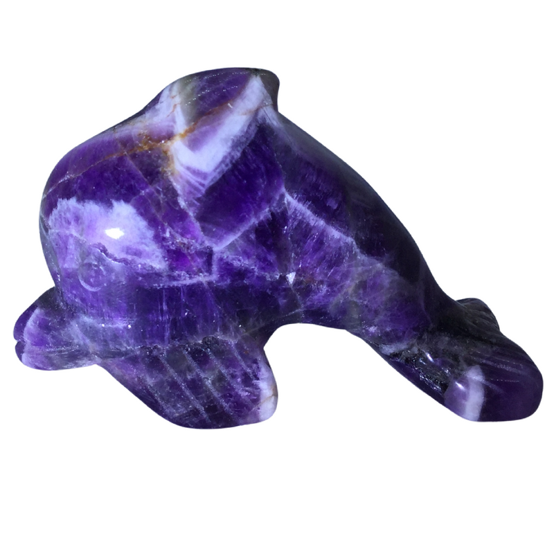 Chevron Amethyst Mini Dolphin Carving Heavens Gem and Wellbeing