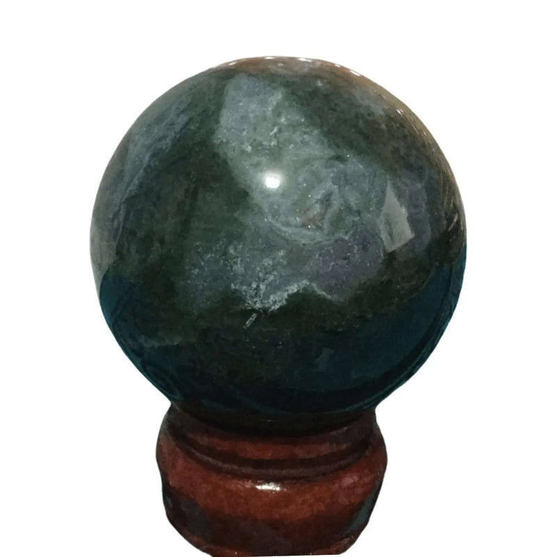 Moss Agate Sphere Heavens Gems and Wellbeing