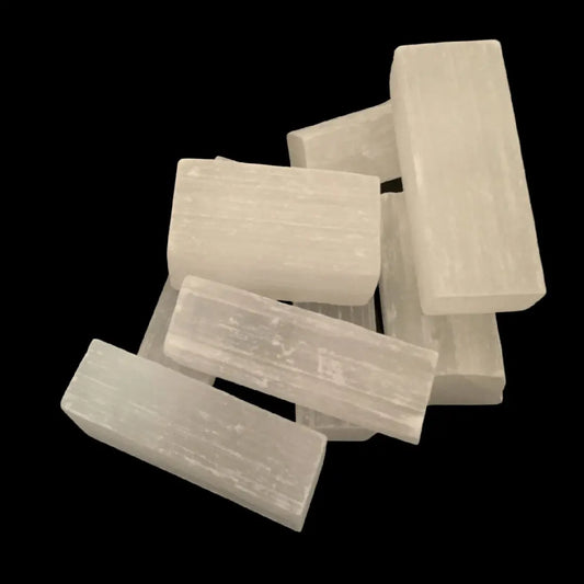 Selenite Logs Tumble Stones Heavens Gems and Wellbeing