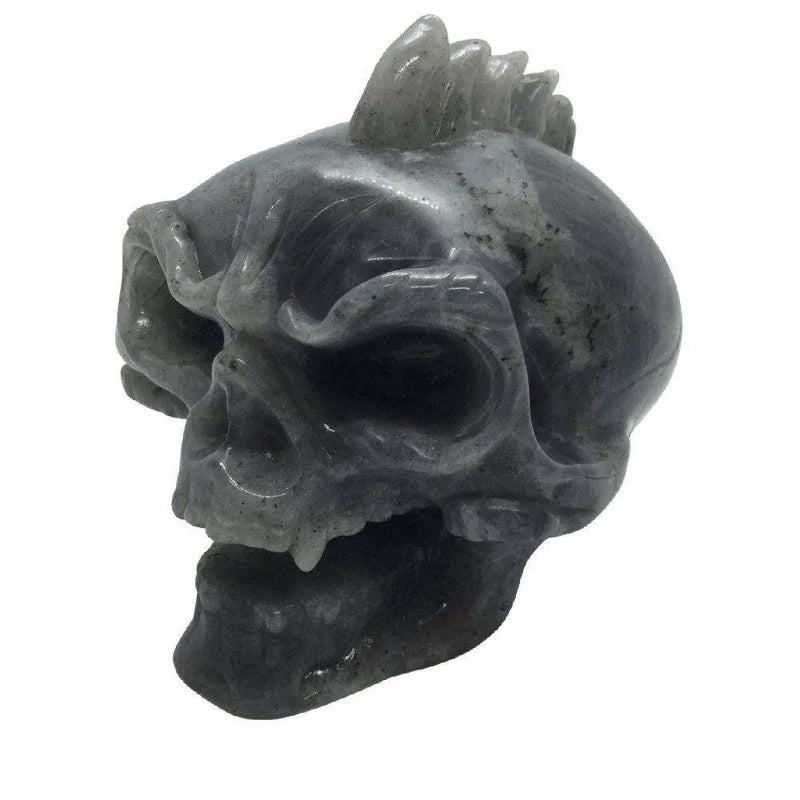 Skull with Punk Hair -Labradorite Heavens Gems and Wellbeing