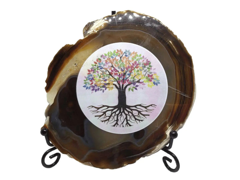 Tree of Life Chakra Picture on Agate Slice with stand Heavens Gems and Wellbeing
