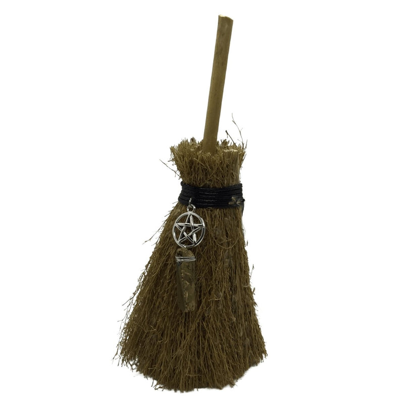 Witches Straw Broom with Crystal Heavens Gem and Wellbeing