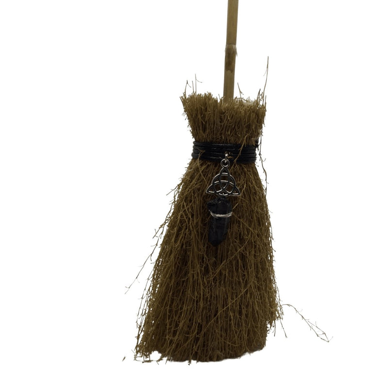 Witches Straw Broom with Crystal Heavens Gem and Wellbeing